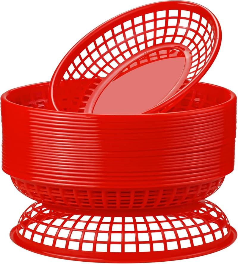 Red Fast Food Baskets - 24 Pack Serving Trays for Burgers & Fries