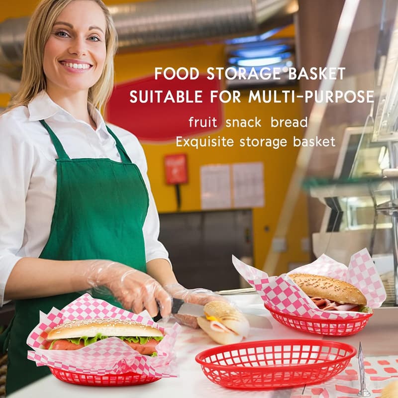 Red Fast Food Baskets - 24 Pack Serving Trays for Burgers & Fries