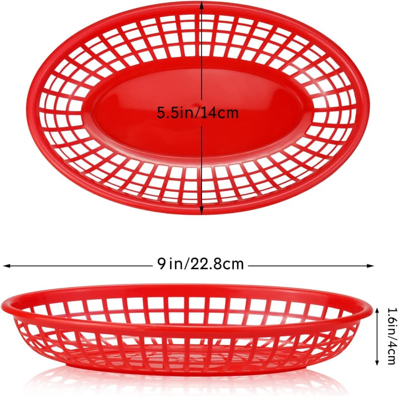 Red Fast Food Baskets - 24 Pack Serving Trays for Burgers & Fries