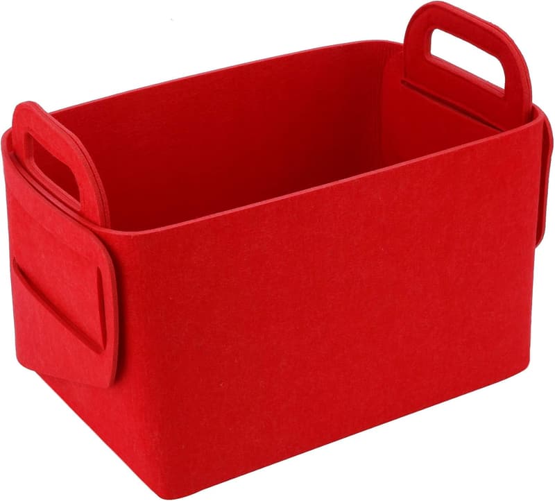 Collapsible Felt Storage Basket with Handles - Red, 13.8
