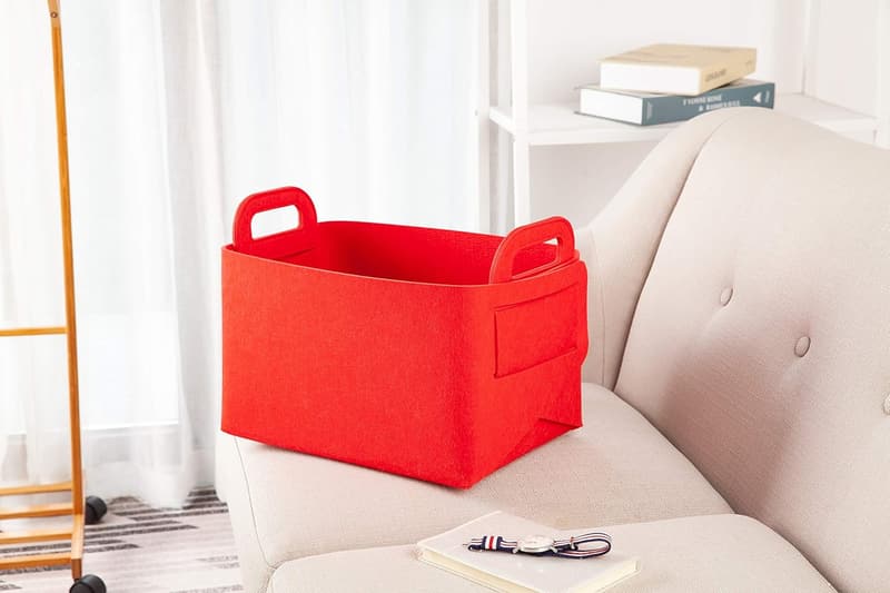 Collapsible Felt Storage Basket with Handles - Red, 13.8