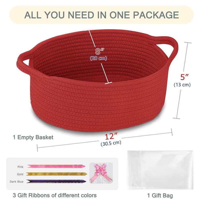 Red Cotton Rope Storage Basket with Handles for Baby Toys