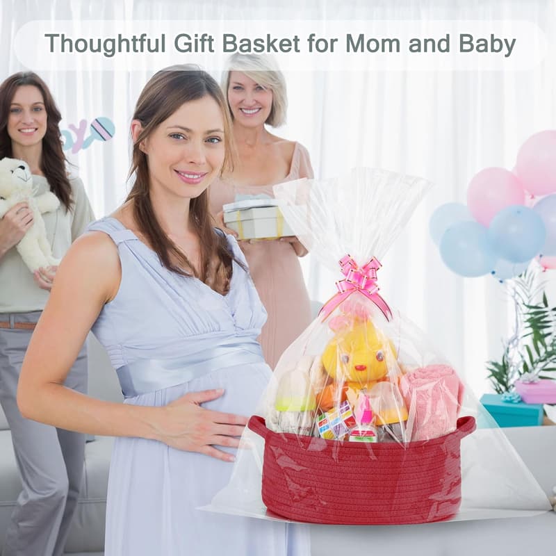 Red Cotton Rope Storage Basket with Handles for Baby Toys
