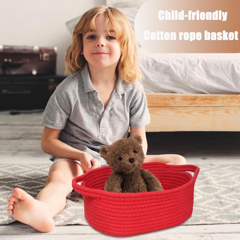 Red Woven Rope Toy Storage Basket for Baby and Pet