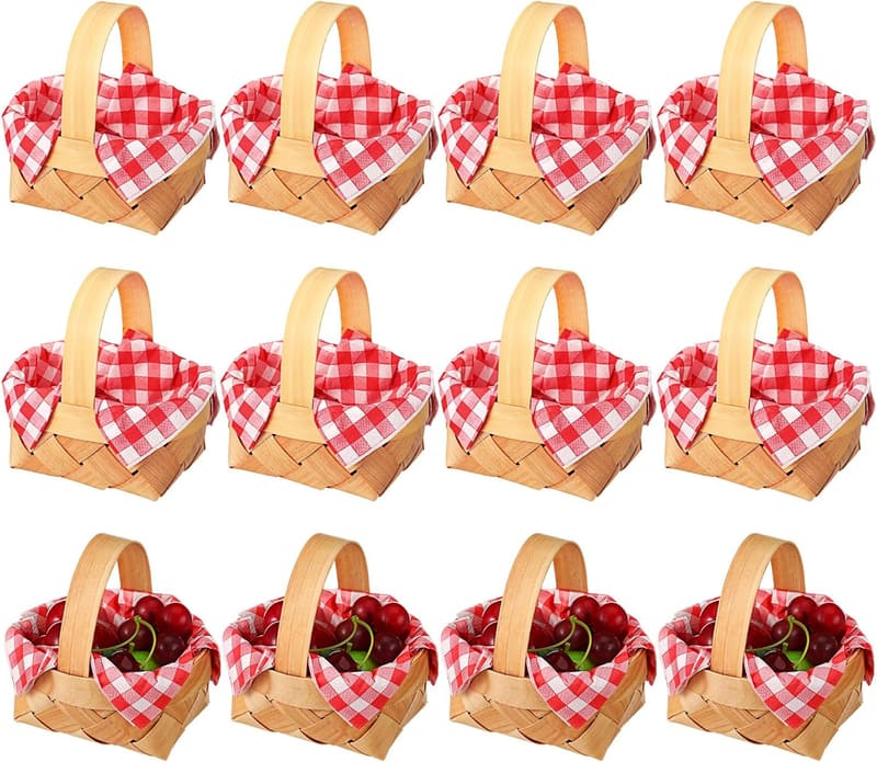 12 Mini Woven Baskets with Handles for Wedding and Picnic Decor