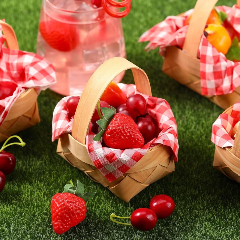 12 Mini Woven Baskets with Handles for Wedding and Picnic Decor