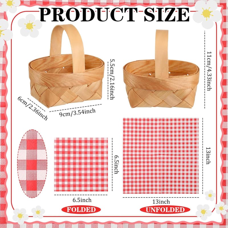 12 Mini Woven Baskets with Handles for Wedding and Picnic Decor