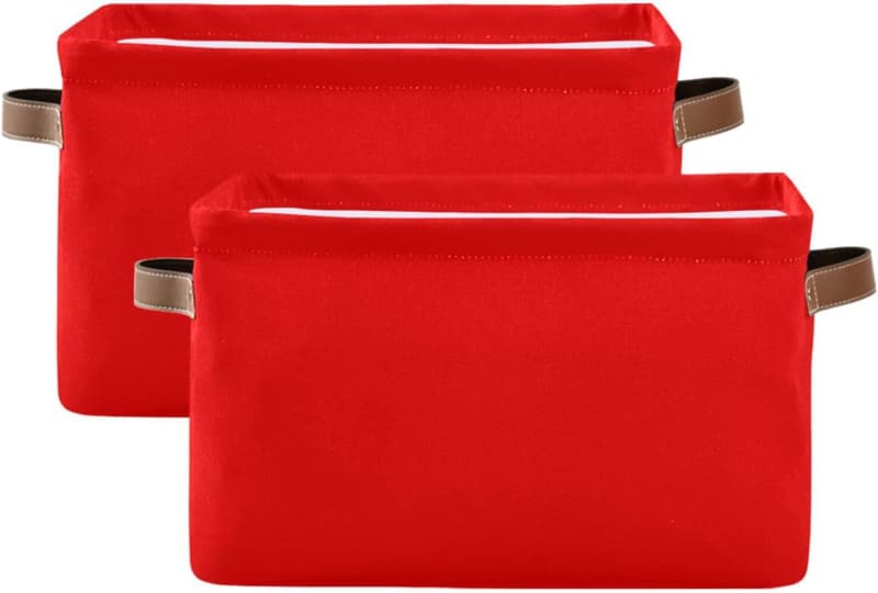 Large Red Canvas Storage Basket Set - Durable, Collapsible Organizer