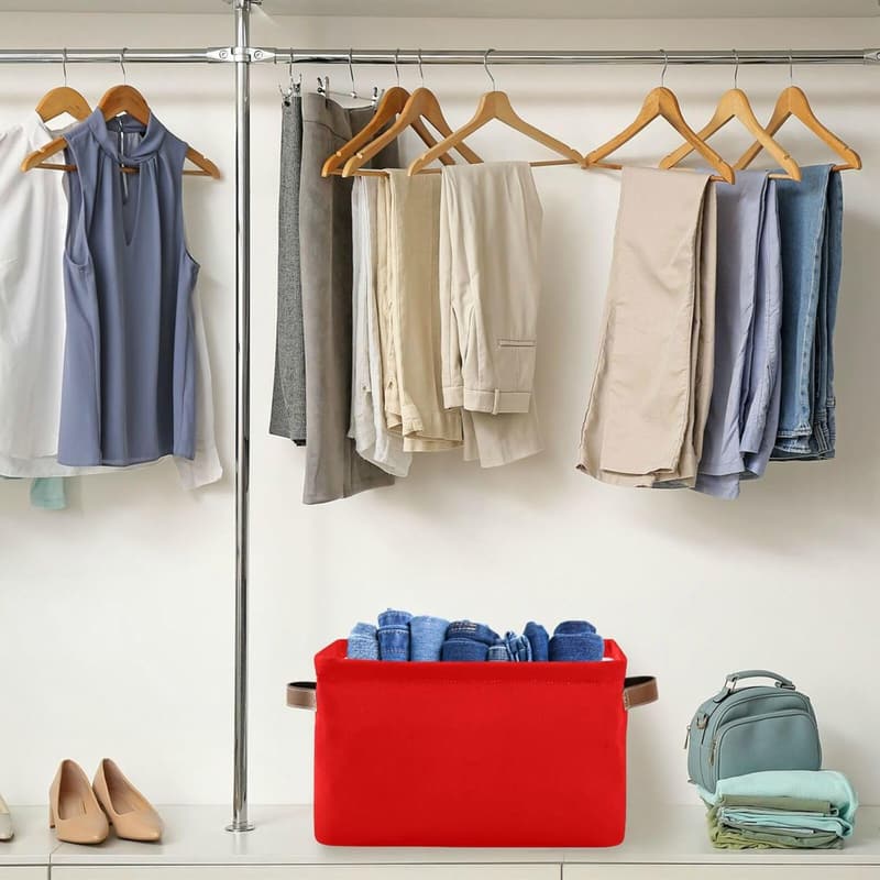 Large Red Canvas Storage Basket Set - Durable, Collapsible Organizer
