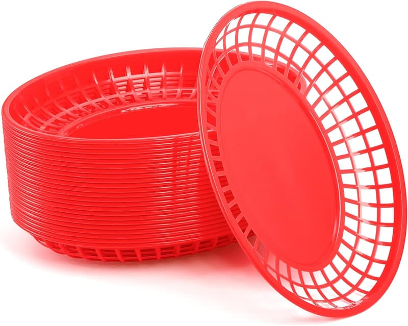 Large Red Oval Food Serving Baskets - 24 Pack