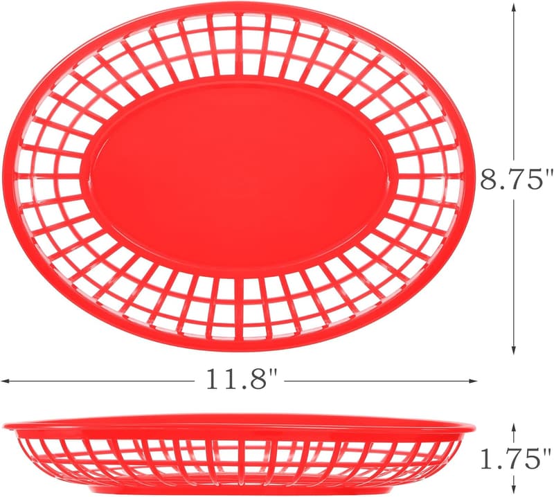 Large Red Oval Food Serving Baskets - 24 Pack