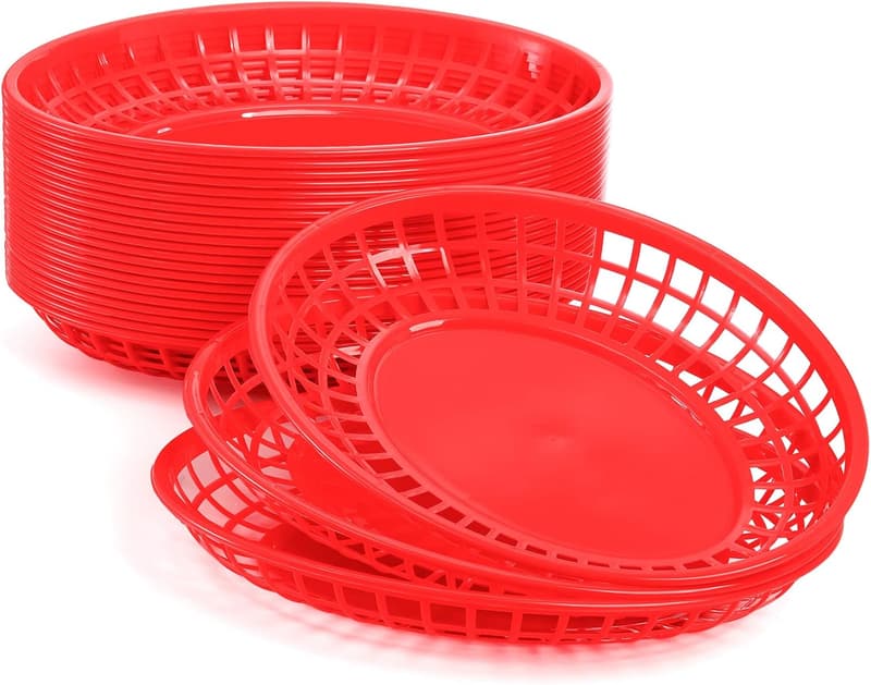 Large Red Oval Food Serving Baskets - 24 Pack
