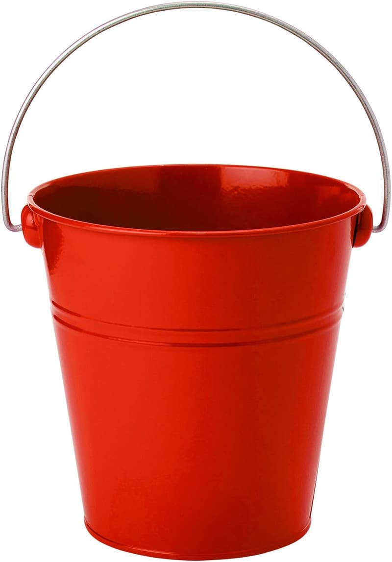 Red Metal Bucket with Handles - Decorative Party Favor or Centerpiece