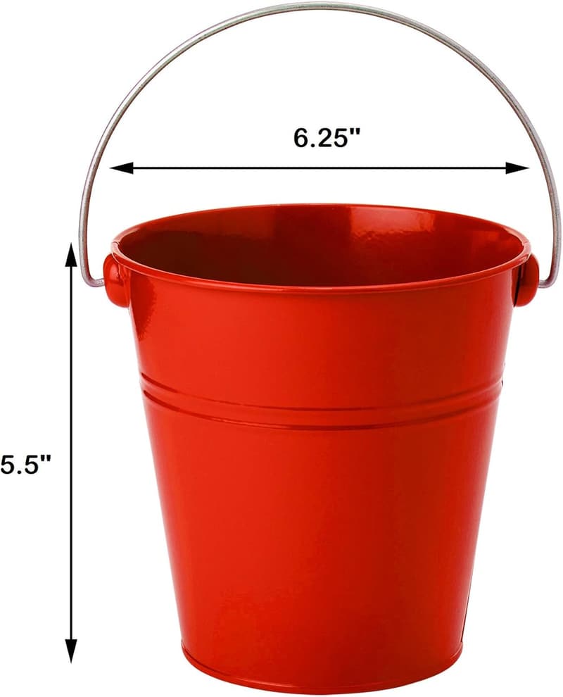 Red Metal Bucket with Handles - Decorative Party Favor or Centerpiece