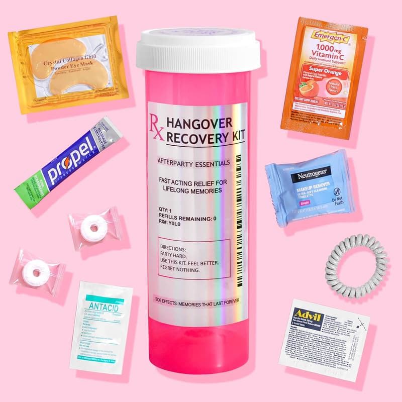Bachelorette Party Hangover Kit in XL Pink Bottle, 8 Pieces