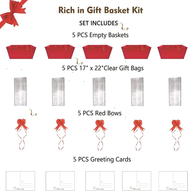 5 PCS Empty Gift Baskets with Handles for Parties and Holidays