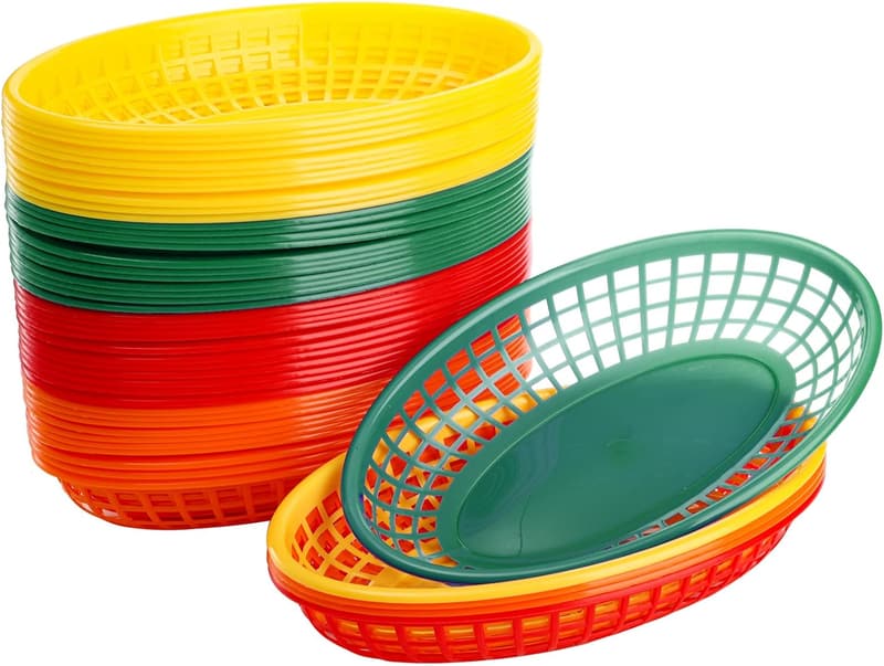 Colorful Plastic Fast Food Baskets - 48 Pack for Parties & Picnics