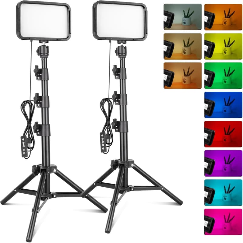 Adjustable RGB Video Lighting Kit with Tripod Stand for Streaming