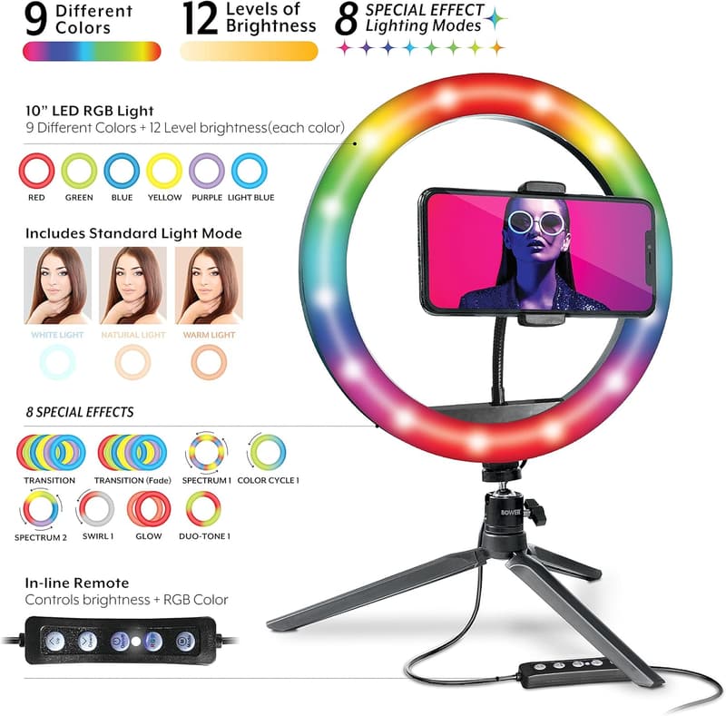 RGB Selfie Ring Light Kit with Tripod & Phone Clip