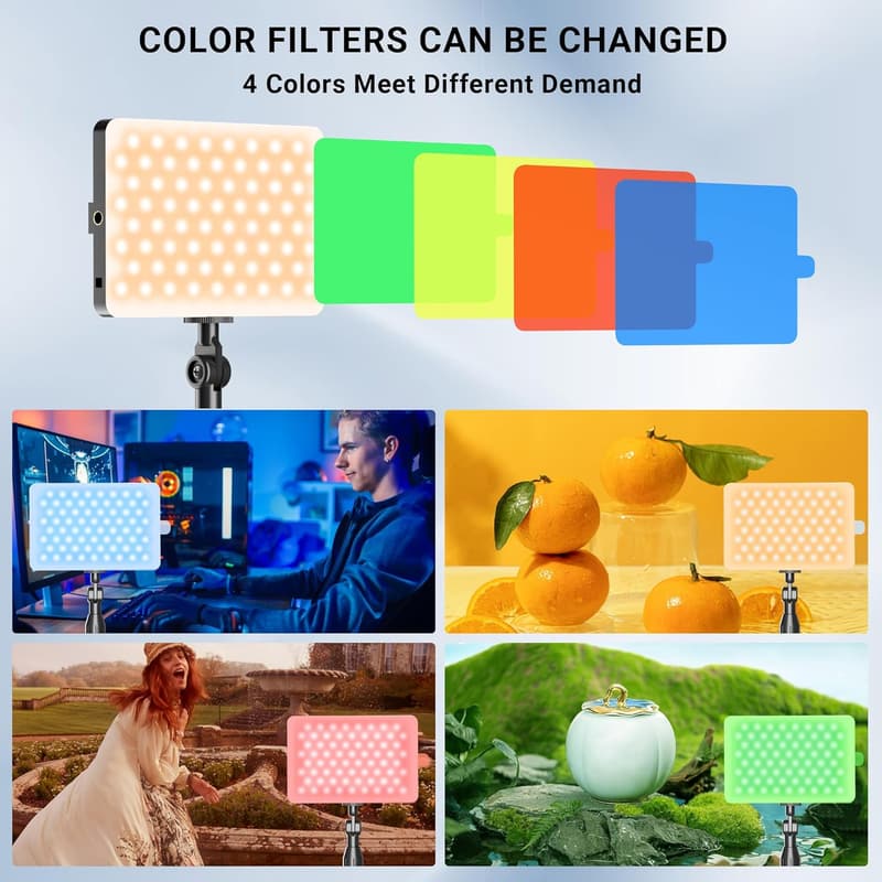 LED Video Light Set with Stands & Color Filters for Photography