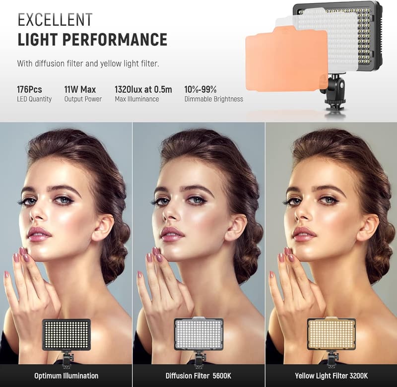 Dimmable 176 LED Video Light Panel for DSLR Cameras