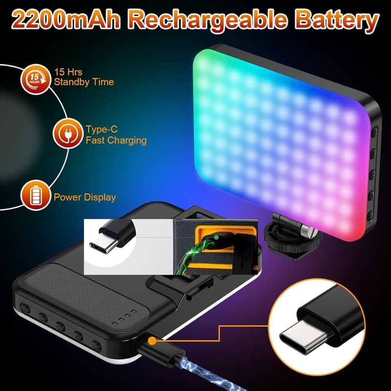 360° RGB LED Video Light with 3 Cold Shoe Mounts