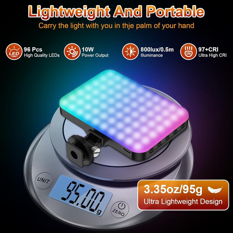 360° RGB LED Video Light with 3 Cold Shoe Mounts