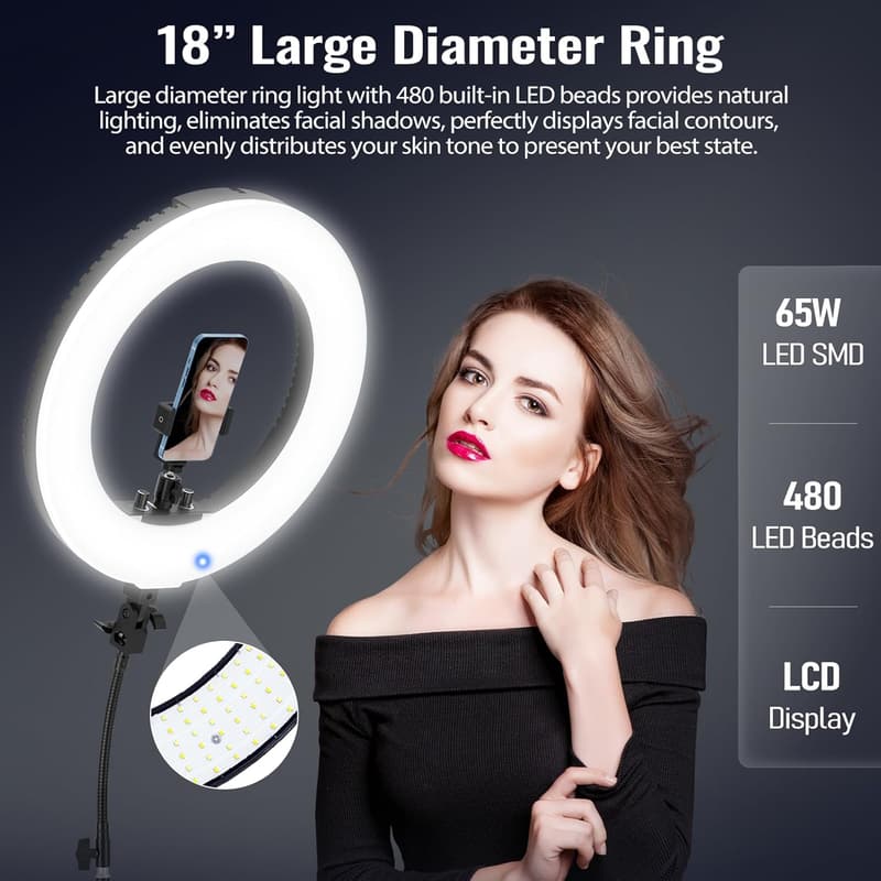 18-inch Adjustable LED Ring Light for Photography & Makeup