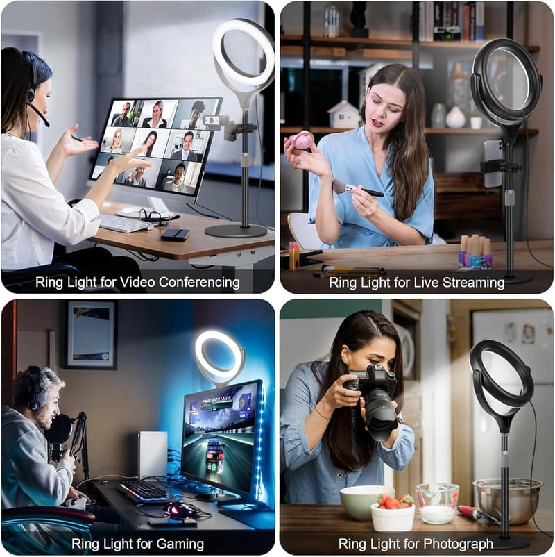 Adjustable Ring Light with Stand for Video Calls and Streaming