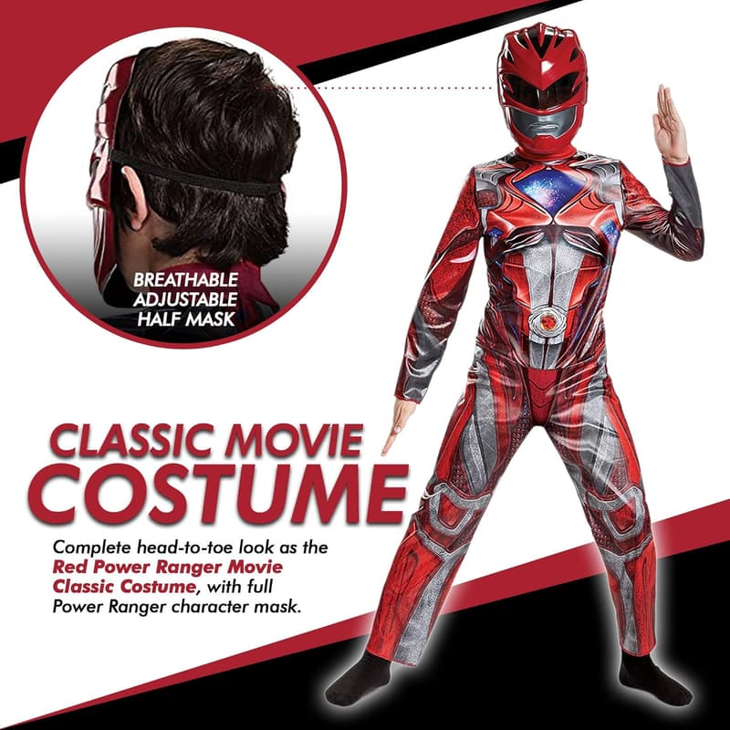 Kids Red Power Rangers Costume with Mask – Licensed Classic Suit