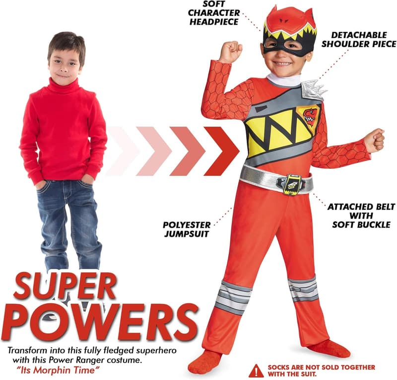 Boy's Red Ranger Dino Charge Outfit