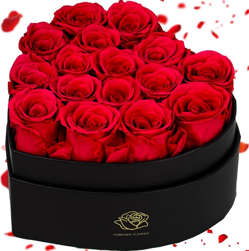 Heart-Shaped Box of 16 Preserved Roses - Perfect Gift for Her