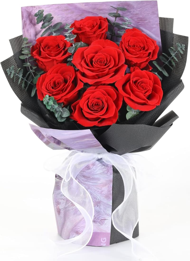 Long-Lasting 7-Rose Bouquet with Gift Box for Anniversary