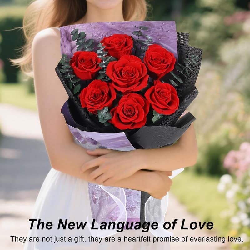 Long-Lasting 7-Rose Bouquet with Gift Box for Anniversary