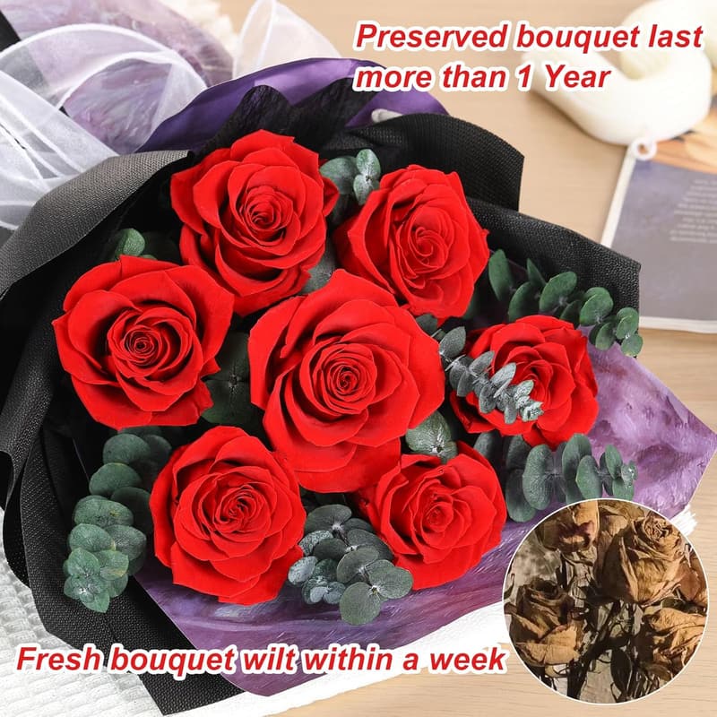 Long-Lasting 7-Rose Bouquet with Gift Box for Anniversary
