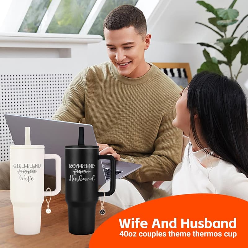 Engagement Gift: 40 oz Tumbler Set for Couples with Straws
