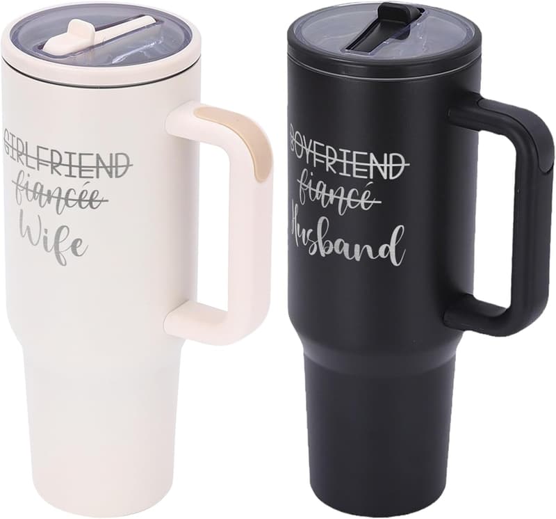 Engagement Gift: 40 oz Tumbler Set for Couples with Straws