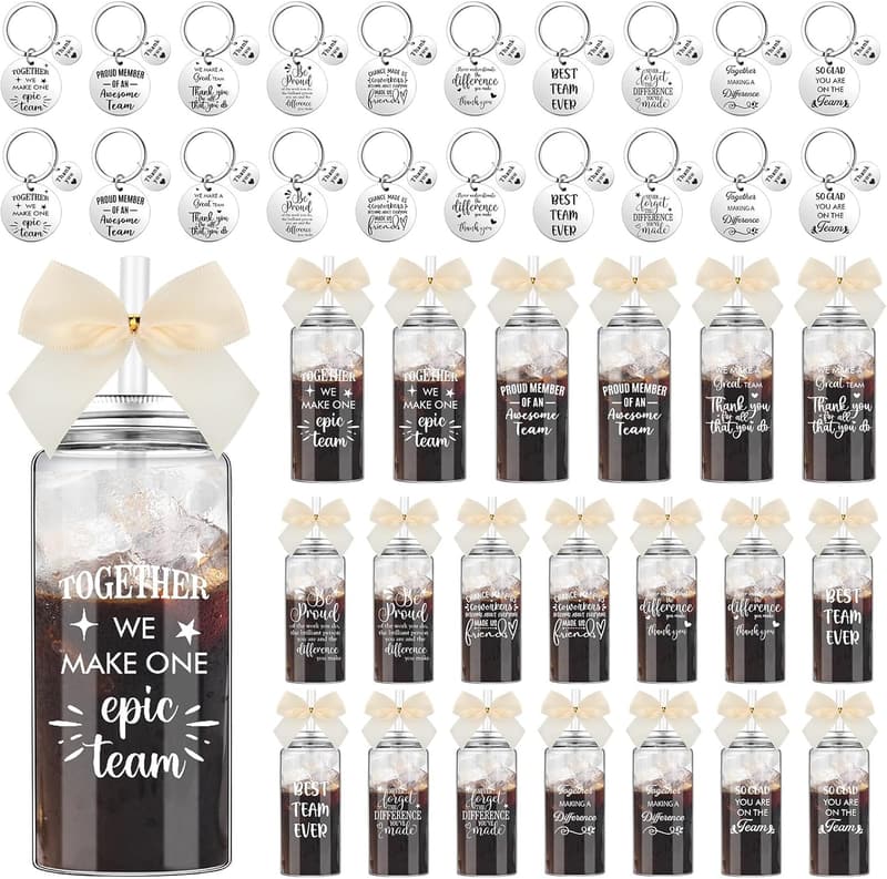 Employee Appreciation Gift Set: 20 Inspirational Tumblers & Keychains
