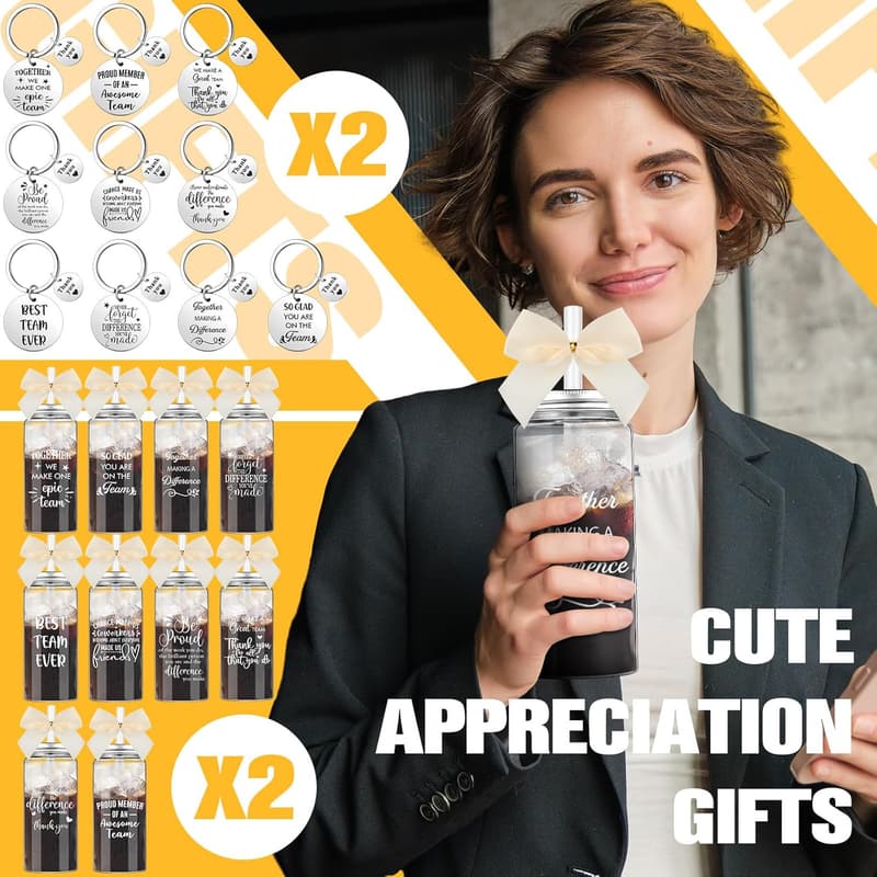 Employee Appreciation Gift Set: 20 Inspirational Tumblers & Keychains