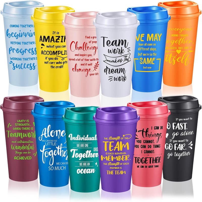 Employee Appreciation Cups - 12 Pcs Reusable 16 oz Coffee Cups