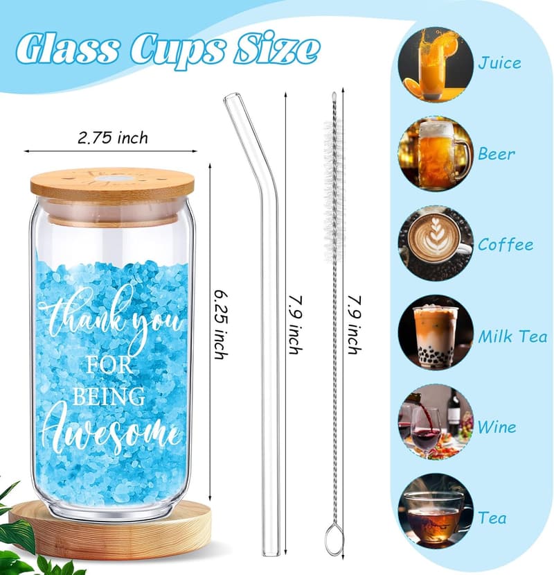 Employee Appreciation Gift Set: 12 Glass Cups & Socks for Women
