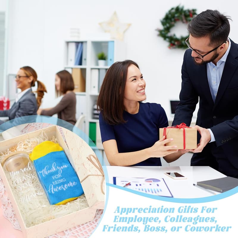 Employee Appreciation Gift Set: 12 Glass Cups & Socks for Women