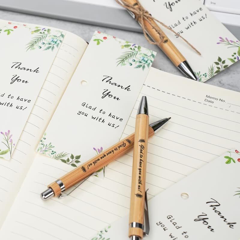 Employee Appreciation: 40 Bamboo Ballpoint Pens with Thank You Cards
