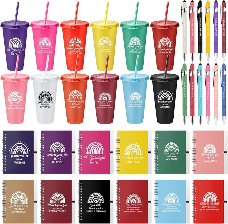 Employee Appreciation Gifts: 24 oz Thank You Tumblers & Notebooks