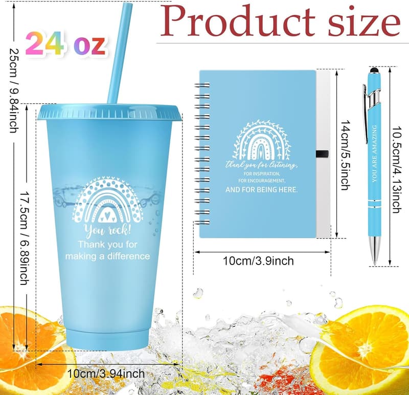 Employee Appreciation Gifts: 24 oz Thank You Tumblers & Notebooks