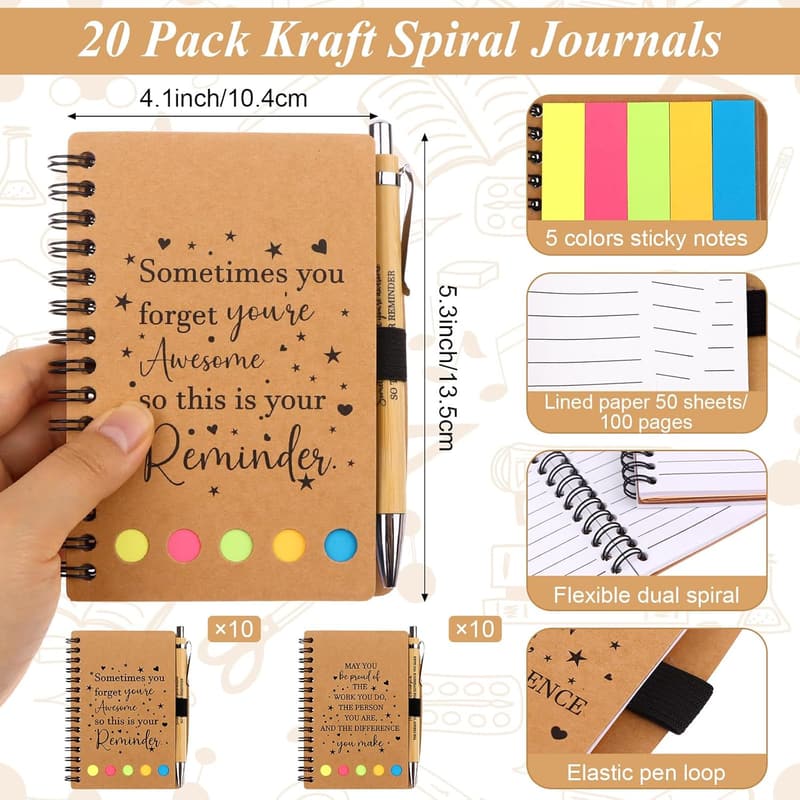 Employee Appreciation Gift Set: 20 Inspirational Notebooks & Pens