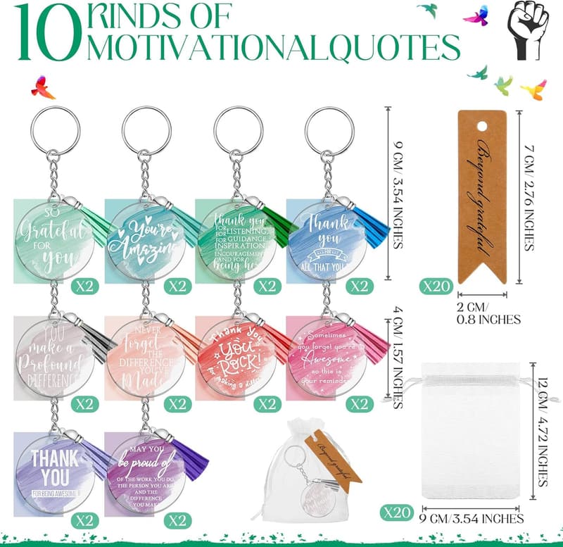 Teacher Appreciation Keychains - 20 Sets Motivational Gifts