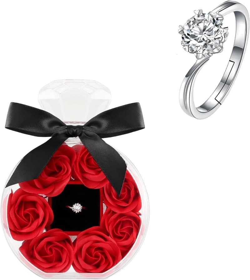 Artificial Preserved Rose with Birthstone Rings for Women