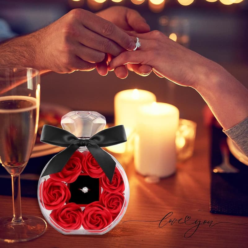 Artificial Preserved Rose with Birthstone Rings for Women