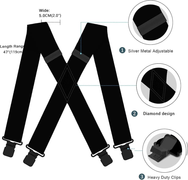 Men's Adjustable Heavy Duty Camo Suspenders for Work & Hunting